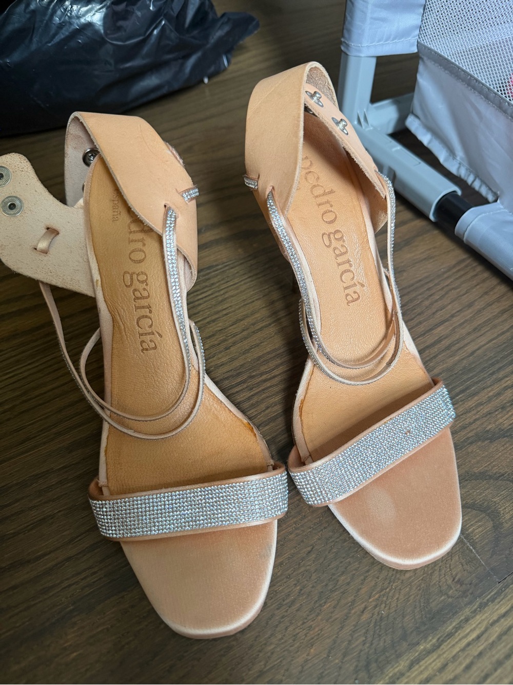 Pedro Garcia Peach Crystal-Embellished Ankle-Strap Heels